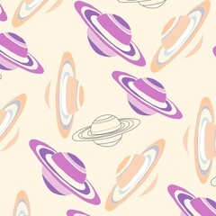 Minimalist Saturn Planet Seamless Pattern, Pastel Space Background for Fabric and Products, Stock JPG © Abby World Studio