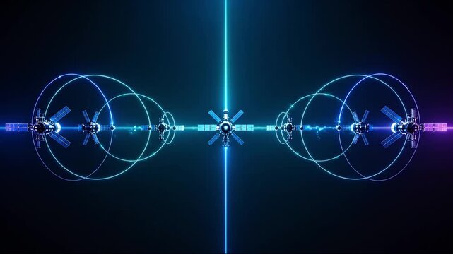 Glowing data transfer visualization with circular grids for cybersecurity presentation clip