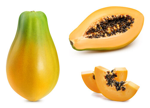 Papaya isolated on white background. Collection Papaya. Clipping path papaya. Papaya macro studio photo