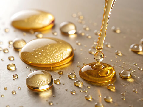 Gel serum texture. gold skin care liquid drops