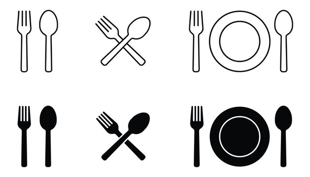 Dining icon set with fork and spoon for restaurant menu design