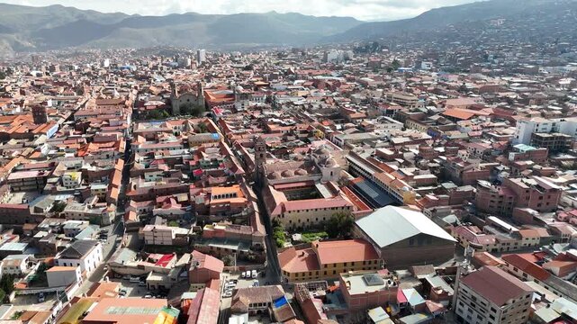 Breathtaking aerial panorama of Potosi, one of the highest cities in the world, showing dense colonial architecture in Bolivia.