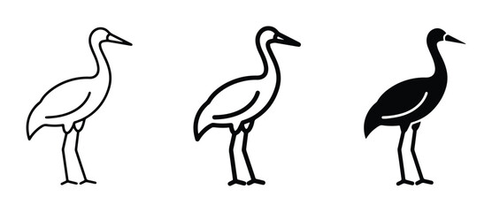 Obraz premium Crane Bird Icons: Simple Line Art, Outline, and Silhouette Vector Graphics