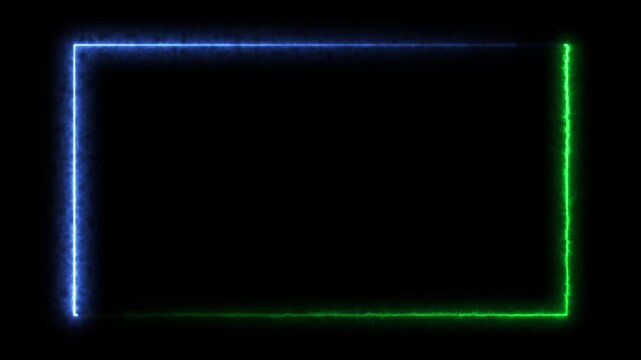bright red neon rectangle frame at the screen edge formed by a couple of moving lines on black background. Abstract