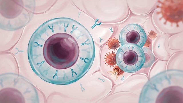 Cell division with chromosomes and mitosis process illustration