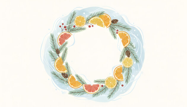 Colorful citrus fruit wreath with lemon, orange, and lime slices