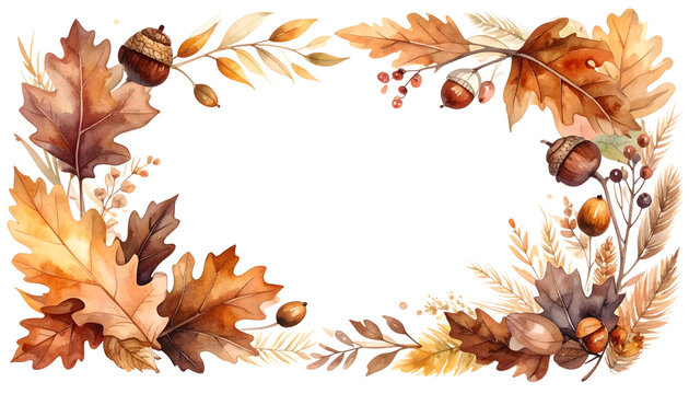 Autumn Leaves Frame with Fireflies and Nature Elements