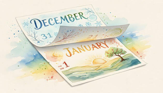 Close-up of torn calendar pages showing December and January dates