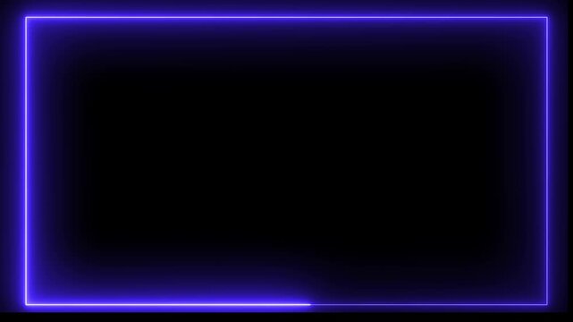abstract glowing neon rectangle border frame animated on black background. Neon rectangular frame 