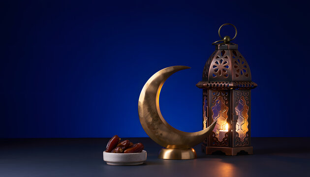 Decorative lantern with crescent moon and firefly lights for festive ambiance