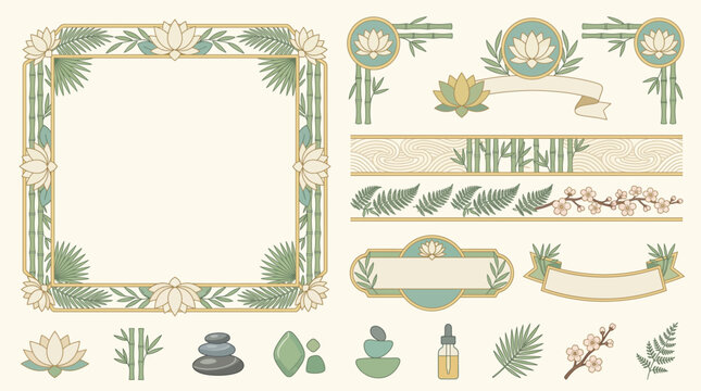 Luxury Spa Wellness Lotus Frame Border Ornamental Set