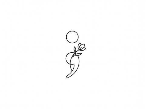 Minimalist semicolon flower tattoo vector illustration