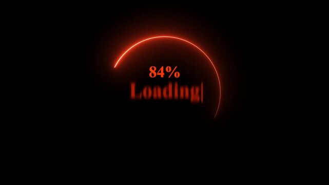 Red neon loading bar animation counting from 0 to 100 percent with glowing progress effect on black background symbolizing digital update, charge, download, and modern progress concept.
