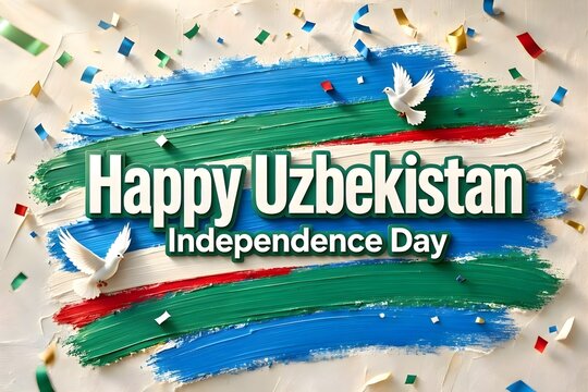Uzbekistan Independence Day Celebration with Colorful Brush Strokes and White Doves