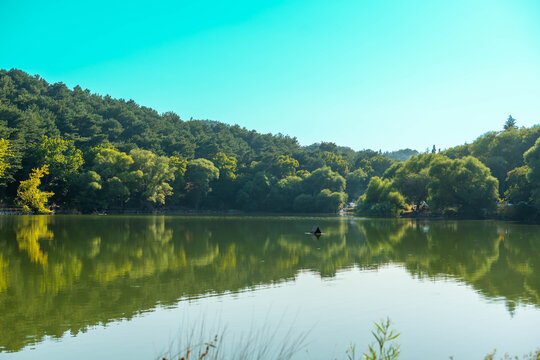 Karagol lake reflecting green forest and clear sky