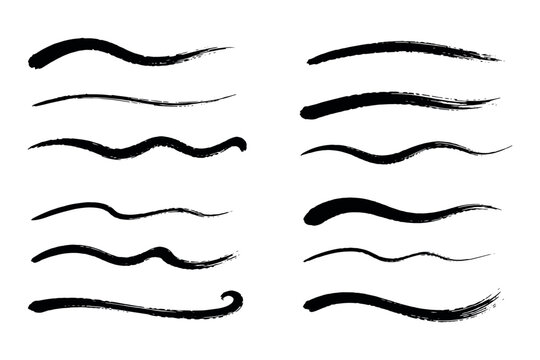 Black Brush Stroke Set Hand Drawn Ink Illustration