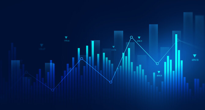 Business financial chart with moving up arrow graph.Financial data charts with glowing stock market graphs.Stock market investment data and analysis finance graph.	
