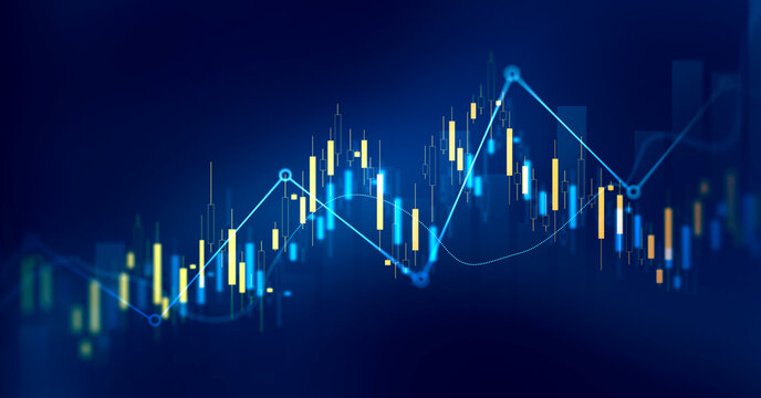 Financial market analysis with rising business charts, stock performance tracking and economic trend monitoring. Investment strategy and portfolio management concept for corporate finance.