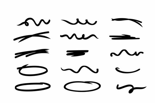 Doodle underline and cross markers collection.Hand drawn scribble lines for text emphasis and highlights.Vector design elements for planner,school worksheets and notebooks isolated on white background