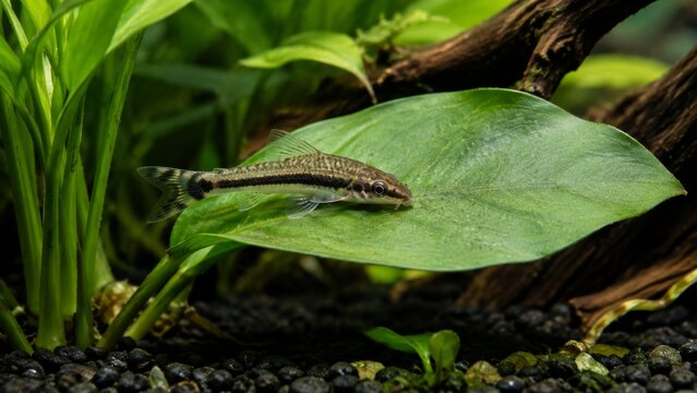 Freshwater tank algae eater &ndash; pleco feeding on aquarium stones authentic detail authentic detail