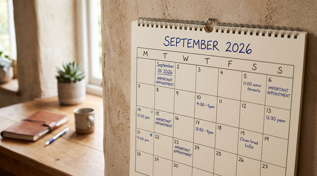 September 01 written on a calendar to remind you of an important appointment, back-to-school concept, first day of school, important date reminder, close-up shot, desk calendar, planning and schedulin