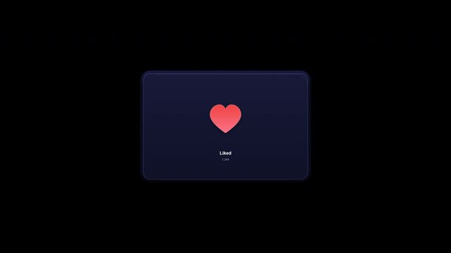 Modern SaaS social media like button interaction with heart burst particles and color variants motion graphics
