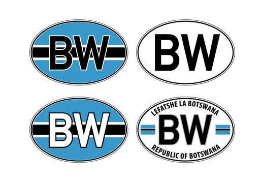 Botswana, oval international vehicle registration code license plate car sticker, vector illustration
