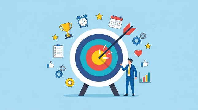 Concept of measurable result and success outcome with target and motivational elements.