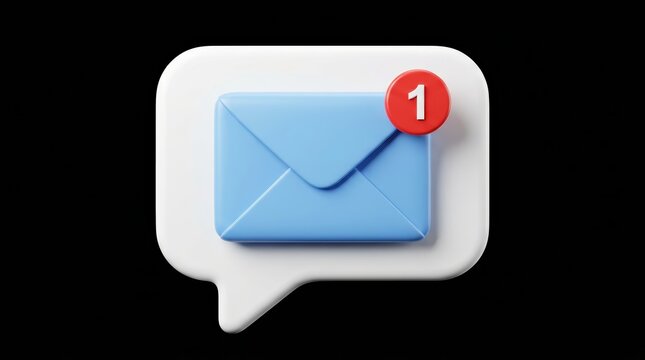 Digital notification message concept featuring a light blue mail icon and a single alert count.