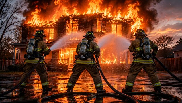 Firefighters Extinguishing Industrial Tank Fire
