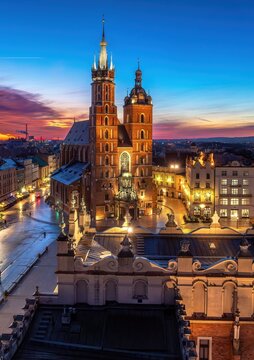 Krakow Main Market Square at blue hour, Poland