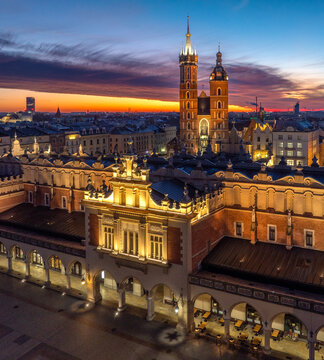 Krakow Main Market Square at blue hour, Poland