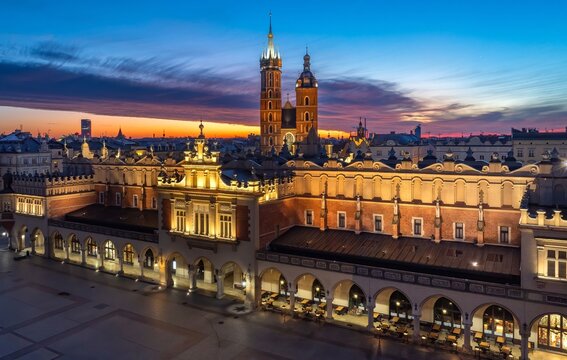 Krakow Main Market Square at blue hour, Poland