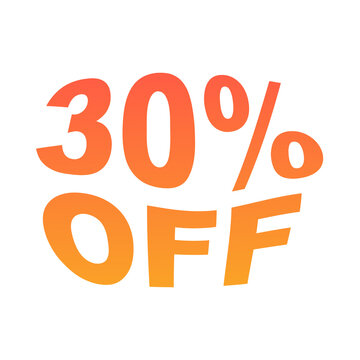Orange thirty percent off discount text typography icon with sale typography price cut clearance sign retail deal percentage symbol special promotion marketing graphic as isolated object