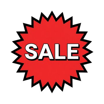 Red starburst sale tag icon, promotional sticker for retail marketing and discount events, vector graphic design element