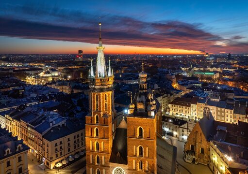 Krakow Main Market Square at blue hour, Poland