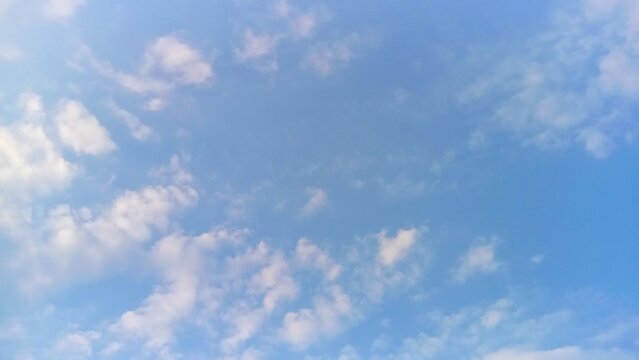 Beautiful clear blue sky with soft white clouds background and copy space