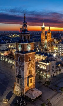 Krakow Main Market Square at blue hour, Poland