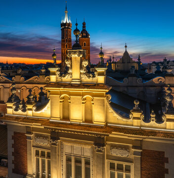 Krakow Main Market Square at blue hour, Poland