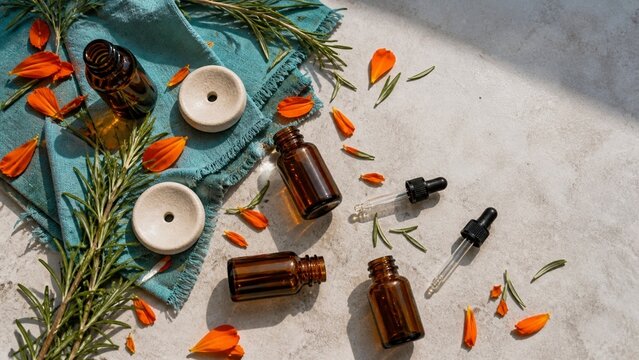 A rustic flat lay featuring seashells, natural elements, and beach decor; perfect for coastal styling or summer crafts; evokes a serene, seaside atmosphere