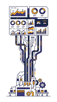 Manufacturing Analytics and OEE Performance Vertical Banner Flat Vector Illustration