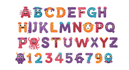 Fototapeta premium Cute Monster Alphabet and Numbers ABC 123 for Kids Education