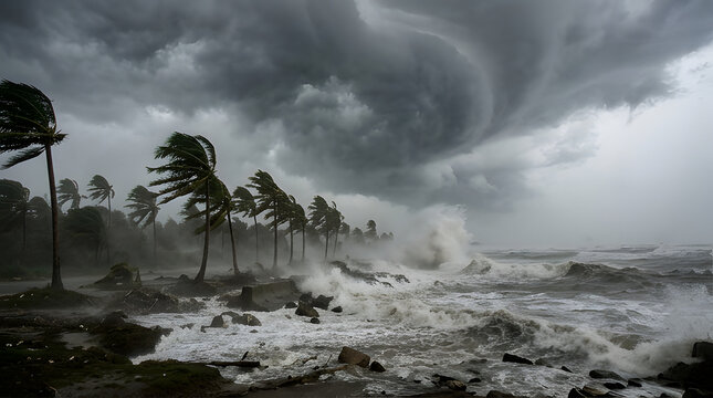 Typhoon Making Landfall on Coastline with Extreme Rain and Wind