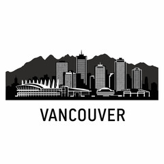 Fototapeta premium Vancouver Cityscape Silhouette Illustration, Black and White, Skyline View