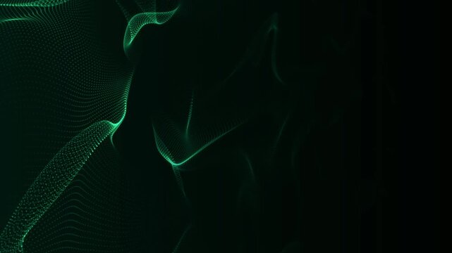abstract green background with wave grid lines and flowing dots animation, futuristic ai technology and science social media motion background