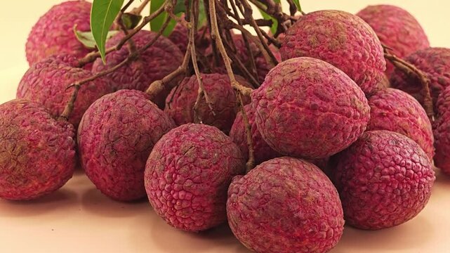 Juicy lychee rotation on background.