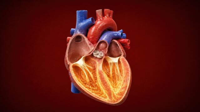 Human heart ventricular conduction system medical illustration