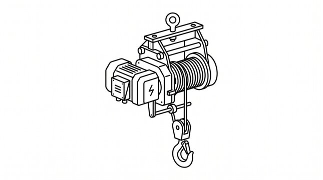 Industrial electric wire rope hoist winch equipment outline icon