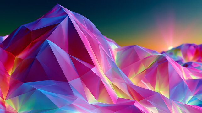 geometric low poly landscape background in vibrant pastel tones, abstract digital art and faceted design concept