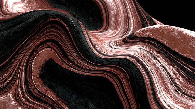 black and copper marble texture with swirling wave pattern, luxury abstract background and metallic design concept